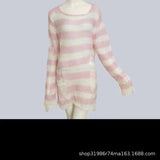 Toloer Hole Hollow Out In The Long Sweater Female Stripe Loose Color Dark Versatile Knit Niche Punk-Outfit