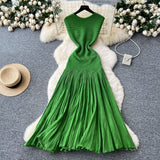Luxury Famous Lady Senior Sense Sleeveless Knitted Dress Female Folds Splicing Body Of The Royal Sister Temperament