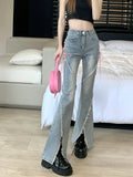 Toloer Slit Micro Horn Jeans Female Design Sense Niche Pink Strap High Waist Show Skinny Hot Girl