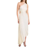 Women's New Fashion Pure Color Casual Temperament Shoulder Collar Folded Empty Dress Dress