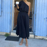Toloer 2024 Summer New Women's Fashion Inclined Shoulder Jacket Long Skirt Suit Two Sets-Outfit
