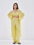 Lazy Wind Loose Long Open Shirt Plus Short Skirt Suit Women's Sling Vest Trousers Three-Piece