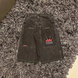 Selling Popular Style Y2K Hip Hop Original Dormitory Gothic Style Funny Style Printed Denim Shorts For Men-Outfit