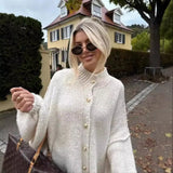 Women's 24 Years Autumn And Winter New Collar Metal Button Decoration Bat Sleeve