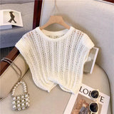 Women Hollow Out Sexy Camis Korean Fashion Design Knitted Sleeveless Tops Casual Female All Match Tanks Summer New-Outfit