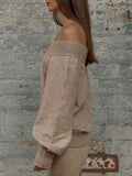 Temperament Famous Woman's Shoulder Solid Color Loose Long-Sleeved Sweater Trousers Set Two Sets Of