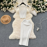 Kong Style Retro Hottie Suit Women's Summer Short Vest Top With High Waist Half Skirt Knit Two
