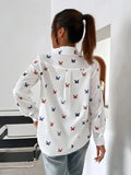 Butterfly Print Shirt Blouse Women Spring Summer Fashion Slim Long Sleeve Shirts For Women 2023 Elegant Ladies Button Top-Outfit