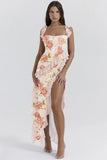 Summer New French Slings Wood Ear Design Picties Open Fork Dress Dress