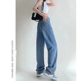 Toloer Sense Wide Leg Jeans Female Autumn High Waist Show Thin Loose Large Size Versatile Straight Tube Drag Pants Tide Ins-Outfit