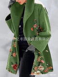 woolen coat green collar temperament college printed lapel