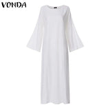 Elegant Women Solid Maxi Long Dress 2021 Cotton Vintage Bohemian White Dress Sexy Split Hem Vestido Robe