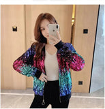 Women Spring New Glittering Sequins Embroidery Long-sleeved Loose Coat Female Temperament Cardigan Sports Short