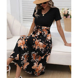 Women's Wear Summer Print V-Neck Sexy Medium Long Dress-Outfit