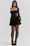 Long Sleeve Lace Square Neck Mini Dress-Outfit