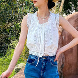 New White Embroidered Small Top Women's French Design Small Design Small Shirt Women's Sleeveless Waistcoat