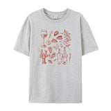Retro Italian Seafood Print T-Shirt-Outfit