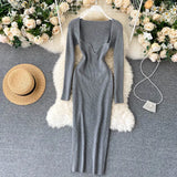 For Women 2022 Sexy Strapless Ribbed Knitted Bodycon Dress Women Winter Long Sleeve Midi Sweater Dress