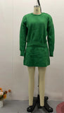 Solid Color Round Collar Loose Blouse Simple Dress Set In Autumn