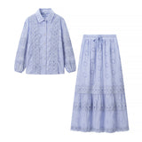 Homemade New Women's Lace Sticker Shirt Loose Dresses Two-Piece