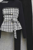 Female Casual Top Elastic High Waist Pants Two Piece Suit Patchwork Black Pullover Tops Solid Long Pant Set Autumn