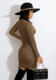 Winter Rib Zippers Slit Long Sleeve Bodycon