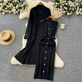Senior Sense Loose External Medium And Long Knitted Cardigan Jacket + Sleeveless Metal Buckle Joint