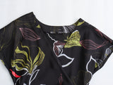 Spring Silk Satin Texture V-Collar Printed Flute Dress 2398113-Outfit