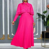 Sexy V-Neck Pile Sleeve Dress High-Waist V-Back Party Slit Dress Dresses