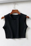 Yoga Solid Cropped Tank Top-Outfit