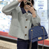 Polo Coloured Sweater Cardigan Coat Girl 2024 New Fashion Sweater Sweater Girl-Outfit