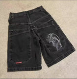 Selling Popular Style Y2K Hip Hop Original Dormitory Gothic Style Funny Style Printed Denim Shorts For Men-Outfit