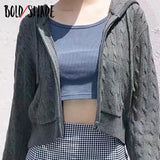 Bold Shade Vintage Indie Style Women Cardigans Knitting Zipper Pockets Hooded Sweaters Twist Winter Casual Long Sleeve