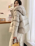 Merard Coffee Color Short Small Hooded Down Jacket Women's Winter 2024 New White Duck Velvet Thick Coat-Outfit