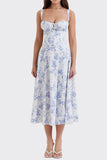 Toloer Women's New Floral Square Collar Sexy Slit Big Swing Autumn And Winter Dress