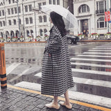 Houndstooth Plaid Autumn Long Jacket Coat Female Parka Women New Korean Style Plus Size Women's Plaid Woolen Coat Basic