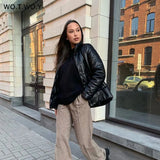 Cotton Liner Winter Leather Jacket Women Casual Thickening Padded Parkas Womens Loose Warm Black Coats Female