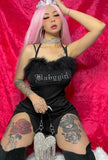 Winter Sexy Black Velvet Beaded Split Sling Mini