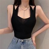 Two Sexy Knitted Slings Small Vest Women Autumn New Sexy Tight Breasts Hanging Sleeveless