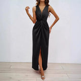 Summer Women's Elegant Kinesy Sleeveless V-Neck Opening And Repair Body Temperament Dress Dress