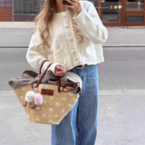 And Winter Tiger Pattern Lantern Sleeve Knitted Cardigan Sweater Short