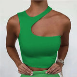 Toloer Summer Hot Style Women's New Sexy Shoulder Irregular Short Sports Vest Bottom Top-Outfit