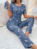 Toloer Spring Milk Silk Home Clothing Women's Summer Thin Cartoon Print Short-Sleeved Trousers Can Be Worn Outside-Outfit
