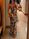 Summer New Women's Print Sleeveless Hanging Neck Dress Fashion Temperament Elegant Sexy
