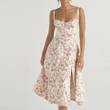 Toloer Women's New Floral Square Collar Sexy Slit Big Swing Autumn And Winter Dress
