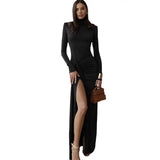 And Winter New Women's Fashion Sexy High Open Fork Tied With Hot Girl High Collar Fit Hip
