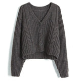 New Autumn Fashion Twist Solid Color Knitted Cardigan Women's Sweater Short Top Loose Sweater Thick Needle-Outfit