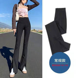 Toloer Micro Bell Pants Slit Slim Slim Small Floor Pants High Waist Autumn Female Slit Suit Long Pants-Outfit