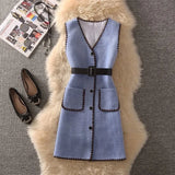 Long Knitted Vest Jacket Women 2021 Fall Fashion Korean Slim Single Breasted Waistcoat Elegant Sleeveless Cardigan