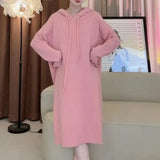 Autumn And Winter Thickened Hooded Sweater Dress Women's Straight Tube Loose Waist Length Style To Wear Thin Knitted Bottom Sweater-Outfit